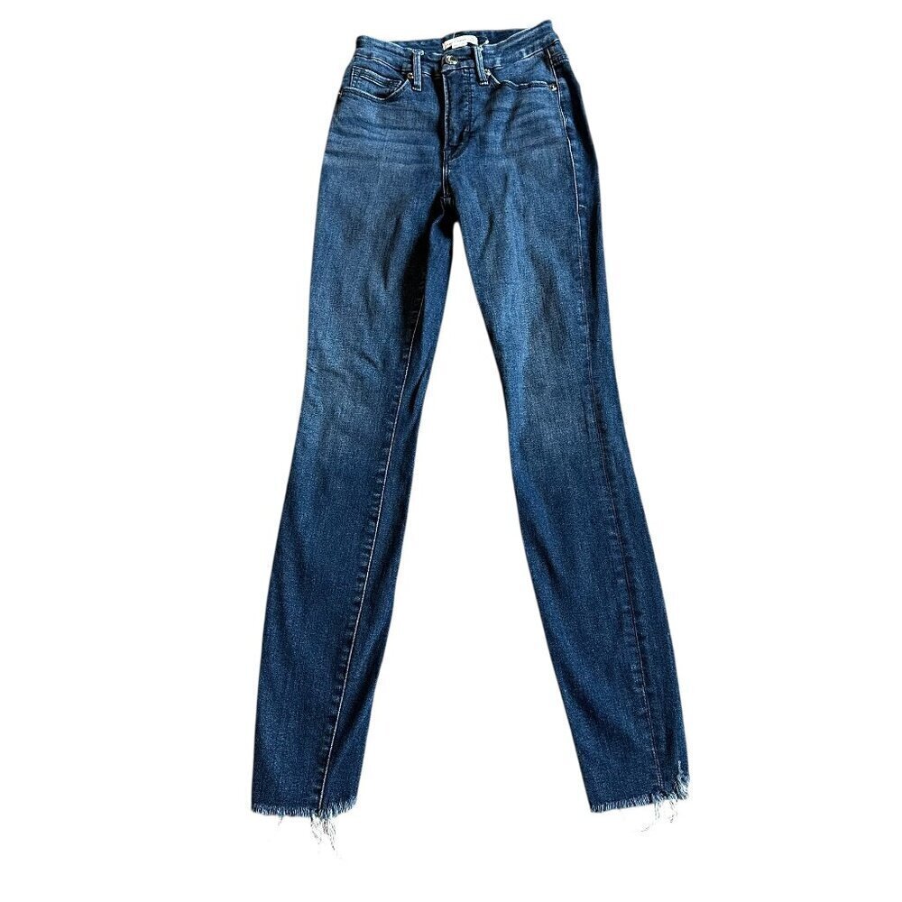 Good American Good Legs Skinny Jeans Frayed Hem Dark Blue Stretch Size 00 24